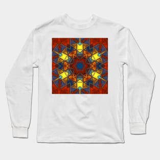 Mosaic Mandala Flower Yellow Red and Blue Long Sleeve T-Shirt